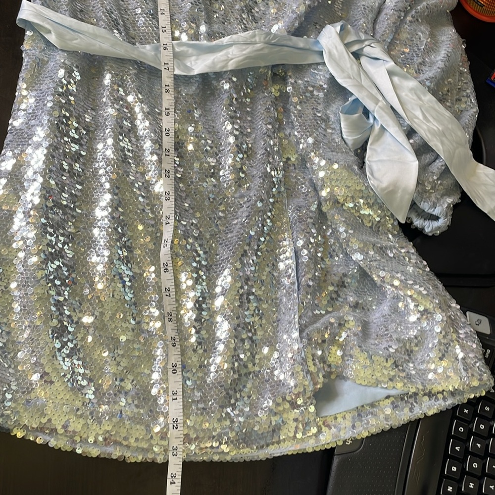 Mable Viva Las Vegas Sequin Wrap Mini Dress Light Blue Size Medium NWT - Picture 14 of 15